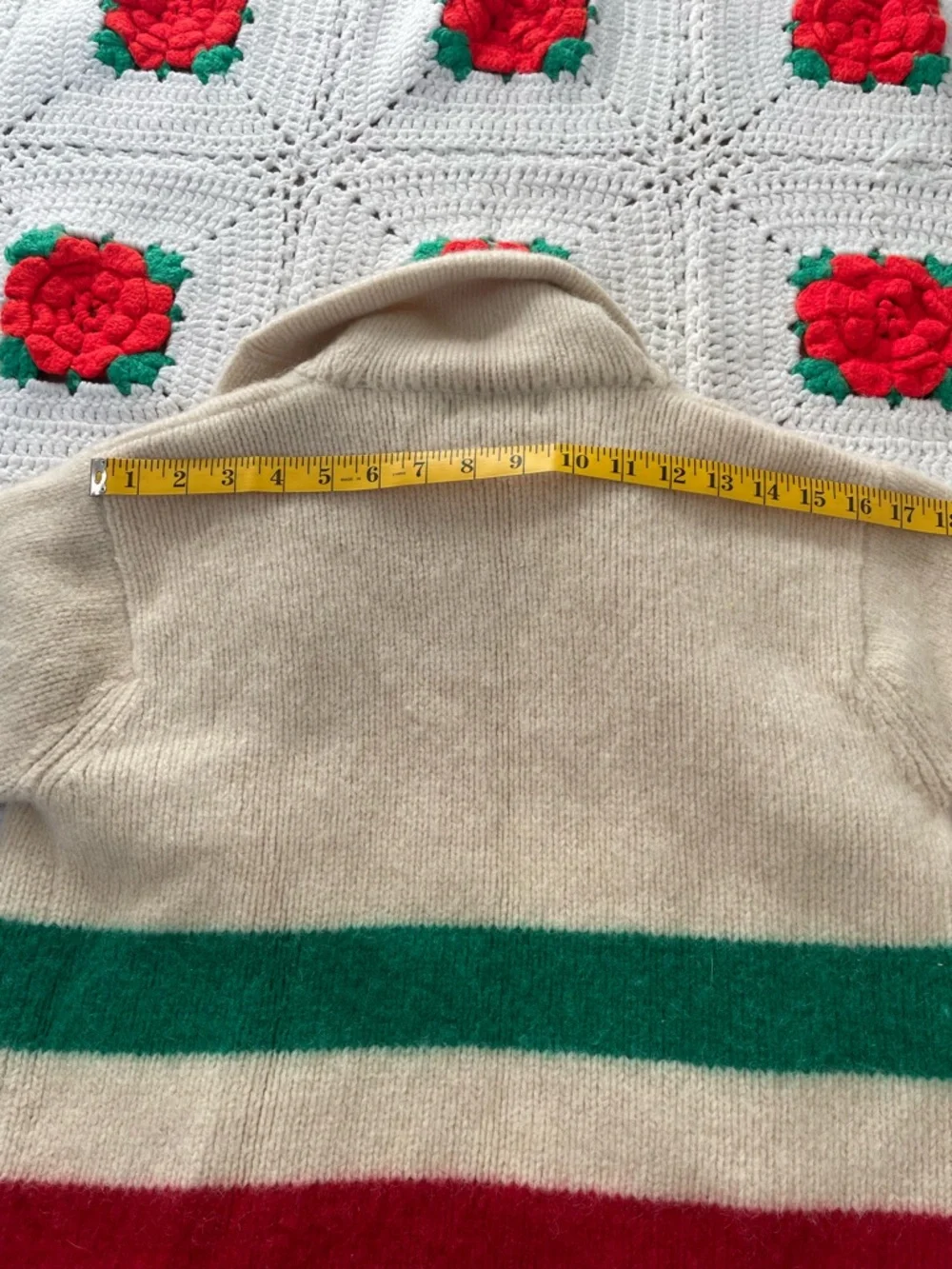 Ralph Lauren Hudson Bay  Wool Shawl Cardigan Striped Cream S Vintage 80’s - Picture 9 of 12